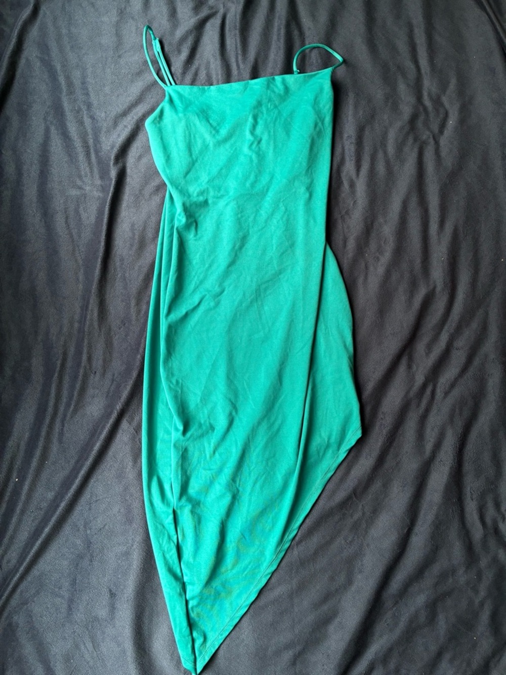 Asymmetrical Green Slip Dress - Spaghetti Strap